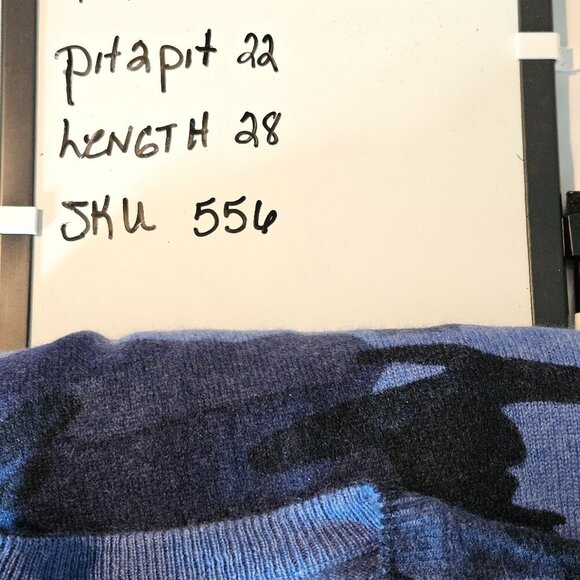 Men's Club Room 100% Cashmere Blue Camouflage Camouflage Crew Neck Sweater Nwt L - Picture 6 of 6